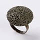 Bagues réglables en pierre de lave ronde et plate avec pierres précieuses RJEW-I009-09-1
