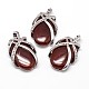 Oval Platinum Plated Brass Natural Red Agate Pendants G-F228-34H-RS-1