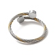 304 bracelet manchette ouvert en corde torsadée en acier inoxydable avec perles rondes plates pour femme BJEW-P283-52-3