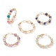 Natural Mixed Gemstone Round Beaded Open Cuff Rings RJEW-JR00572-1