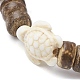 Женский эластичный браслет из натурального кокосового диска и синтетической бирюзовой черепахи из бисера BJEW-JB09700-05-3