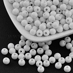 Perles acryliques opaques, ronde, blanc, 6mm, Trou: 1.8~2mm, environ 4480 pcs/500 g
