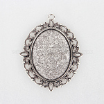 Tibetan Style Alloy Pendant Cabochon Settings, Cadmium Free & Lead Free, Oval, Antique Silver, Tray: 30x40mm, 61x47x2mm, Hole: 3mm, about 75pcs/kg