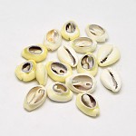 Perles ovales en coquillage jaune naturel, sans trou, champagne jaune, 17~20x12~14mm, environ 320 pcs/500 g