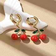 Серьги-кольца из вишневой латуни с эмалью EJEW-M077-14G-03