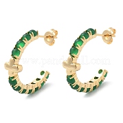 Серьги-гвоздики из латуни и зеленого стекла EJEW-G415-01B-G