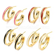 Круглые серьги-гвоздики с эмалью и фианитами KK-C026-10G