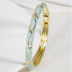 Brazaletes vintage con bisagras de aleación de zinc para mujer, patrón floral, con esmalte y rhinestone, azul claro