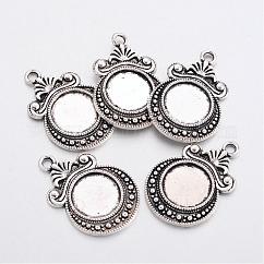 Aleación de zinc estilo tibetano planas bases cabochons colgante redondo, sin plomo y el cadmio, plata antigua, 28x19x2mm, agujero: 2.5 mm, Bandeja: 12 mm, aproximamente 192 unidades / 500 g