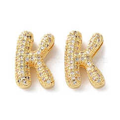 Placage en rack laiton micro pave breloques à glissière en zircone cubique, Plaqué longue durée, sans plomb et sans cadmium, véritable 18k plaqué or, lettre, lettre k, 14.5x10x5mm, Trou: 10.5x1.6mm