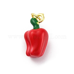 Ciondoli smaltato in ottone, con anello di salto, placcatura cremagliera, durevole placcato,  cadmio& piombo libero, vero placcato oro 18k, ciondoli al pepe, rosso, 17.5x9.5x9mm, Foro: 3 mm