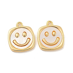 Pendentifs en coquille blanche naturelle, breloques de visage souriant en laiton plaqué sur crémaillère, véritable 18k plaqué or, 16x13x2mm, Trou: 1.6mm