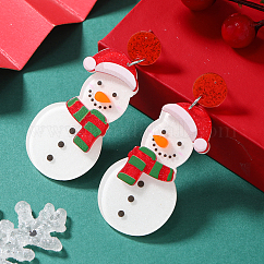 Boucles d'oreilles à tige en acrylique festives de Noël pour la célébration de la saison des fêtes, platine, gauche et droite, blanc