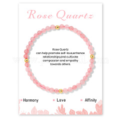 Pulseras elásticas con cuentas de cuarzo rosa natural para mujer, Sin tarjeta de papel, ajustable