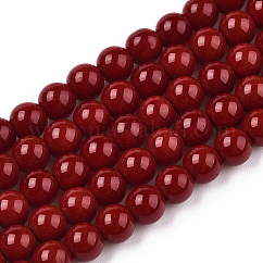 オペークソリッドカラーガラスビーズ連売り  ラウンド  暗赤色  4~4.5mm  穴：0.8mm  約97~99個/連  14.76インチ〜14.96インチ（37.5~38cm）