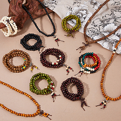 24 bracelet de perles de prière rondes en bois de 12 styles&nbsp;BJEW-DC0001-12