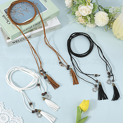 3 шт. 3-цветный плетеный ремень-цепочка с кисточками из искусственной кожи в стиле бохо AJEW-GF0011-98