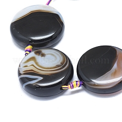 天然バンド /縞aビーズ連売り  染め＆加熱  フラットラウンド  ブラック  33~35x11~13mm  穴：1.8mm  約8個/連  14.76インチ（37.5cm）&nbsp;G-L544-057