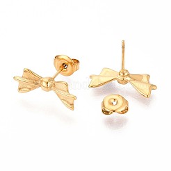 Серьги-гвоздики из нержавеющей стали 304 с бантом EJEW-T047-12G