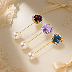 3 шт. 3-х цветные плоские круглые латунные броши-булавки со стразами&nbsp;JEWB-HY0001-49