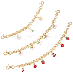 3 pièce 3 styles alliage émail fleur cerise pomme fraise breloque alliage sac chaînes décoratives&nbsp;AJEW-CN0006-07