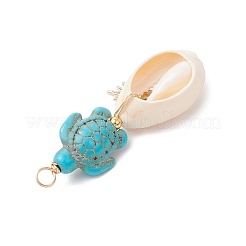 4 шт. 4 стиля подвески из натуральной раковины каури и окрашенной синтетической бирюзовой черепахи в медной проволоке&nbsp;PALLOY-JF04035-01