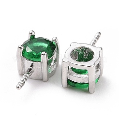 ロジウムメッキ 925 スターリングシルバーペグベイル  キュービックジルコニア付き  正方形  プラチナ  グリーン  9x4x4.5mm  穴：2.5x1.5mm  ピン：0.6mm&nbsp;STER-D035-47P-05