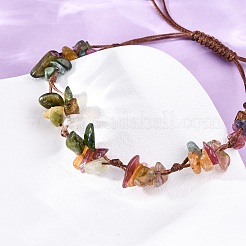 Регулируемые браслеты из натуральной яшмы камбаба с плетеными бусинами для женщин BJEW-U035-02O