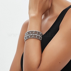 6шт 6 стиля латунные круглые бусины эластичные браслеты для женщин BJEW-D357-04G