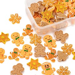 48個の樹脂カボション  模造食品ビスケット  クリスマスツリーとジンジャーブレッドマンと葉っぱと星  ミックスカラー  23~31x21~26x4~6mm  8スタイル  6個/スタイル&nbsp;CRES-LS0001-10