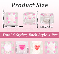 16 шт. 4-х цветные эмалевые бусины ручной работы в технике лэмпворк ко Дню святого Валентина&nbsp;LAMP-PA0001-07