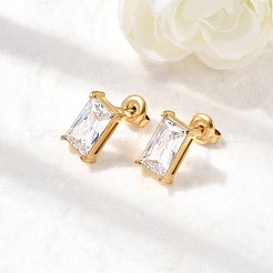 Серьги-гвоздики прямоугольной формы со стразами из нержавеющей стали 304&nbsp;EJEW-K268-51G