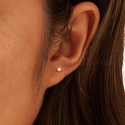 Круглые серьги-гвоздики с натуральным жемчугом EJEW-G411-03B-P