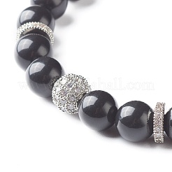 Set di bracciali elastici con perline rotonde di ossidiana naturale&nbsp;BJEW-JB06980-04
