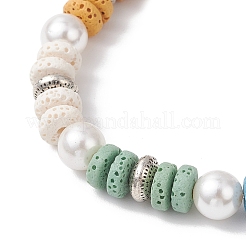 Браслеты из натурального лавового камня и ракушек с бусинами и жемчугом для женщин&nbsp;BJEW-JB12139