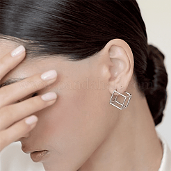 Boucles d'oreilles géométriques argentées carrées et triangulaires&nbsp;GU8226-1