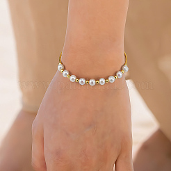 Браслет из изогнутой трубки и бисера из натурального жемчуга и 925 стерлингового серебра BJEW-Z025-01G