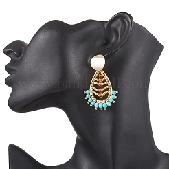 Серьги-гвоздики в форме капли из натурального черного оникса и натурального говлита EJEW-MZ00526