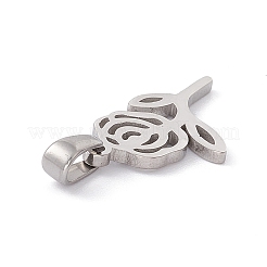 変色しない304ステンレススチールペンダント  レーザー切断  バラのチャーム  ステンレス鋼色  20x11.5x1mm  穴：2.5x4.5mm&nbsp;STAS-G284-01P
