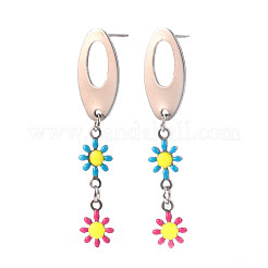 Овальные длинные серьги-гвоздики с цветочной эмалью&nbsp;EJEW-N049-05B