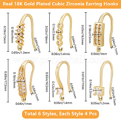 24 Stück 6 Stil Rack Plating Messing Pavé Zirkonia Ohrring Haken&nbsp;KK-BBC0012-31