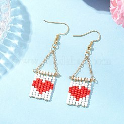 Серьги-сердечки из стеклянных бусин ручной работы EJEW-TA00757