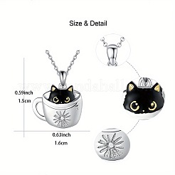 Черная кошка в чашке сплав эмаль кулон ожерелья для женщин&nbsp;FS-WG88A58-01