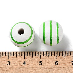 プリントウッドヨーロピアンビーズ  縞模様の丸い  ライムグリーン  15.5~16x14.5~15mm  穴：4mm&nbsp;WOOD-Z002-07A