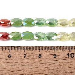 電気メッキ加工された模造翡翠と不透明および透明なガラスビーズの連  混合スタイル  オーバル  ABカラーメッキ  多面カット  薄緑  8x6x3.5~4mm  穴：1~1.2mm  約44~52個/連  13.98~16.93インチ（35.5~43cm）&nbsp;EGLA-Q135-6x8MM-01C