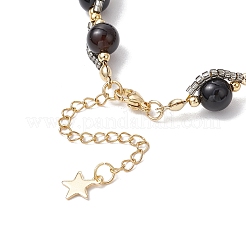 Круглые браслеты из натурального черного агата с бусинами для женщин&nbsp;BJEW-MZ00151-02