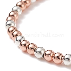 Bracciale elasticizzato in ottone bicolore con perline tonde e charm floreale da donna&nbsp;BJEW-JB08598