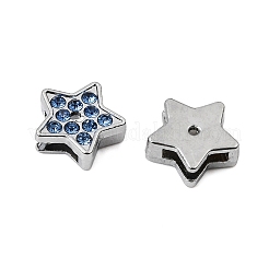 ラインストーン付きスライドチャームの合金  スター  プラチナ  ミックスカラー  12x12x4mm  穴：9x1.8mm&nbsp;RB-NH0002-05P