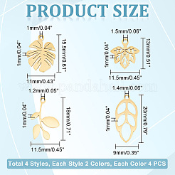 32個8スタイル304ステンレススチールペンダント  リーフチャーム  ミックスカラー  13~20x9~11.5x1mm  穴：1~1.5mm  4個/スタイル&nbsp;STAS-UN0048-43