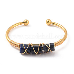 Bracelet manchette ouvert perlé à triple colonne de sodalite naturelle&nbsp;BJEW-E377-01G-09